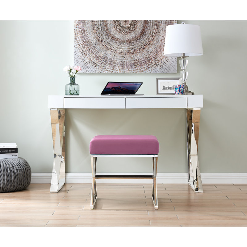 Jovie 46Cm Tall Metal Stool, Silver, Pink