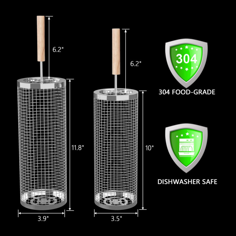 Stainless Steel Rolling Grill Basket 2-pack