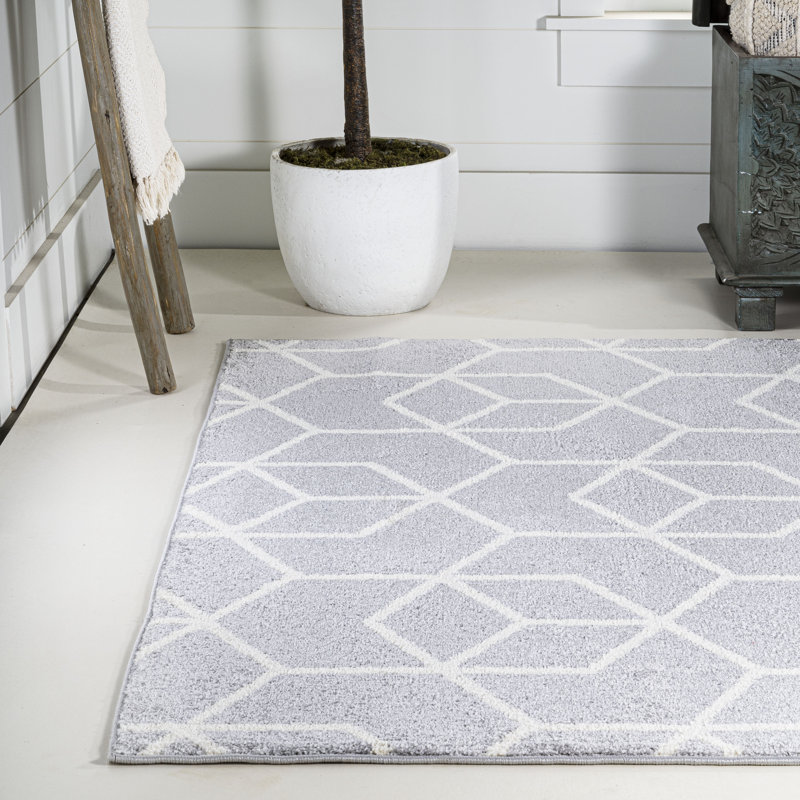 Mashawna Blocks Modern Geometric Light Gray/White Rug, Rectangle 5' x 8'
