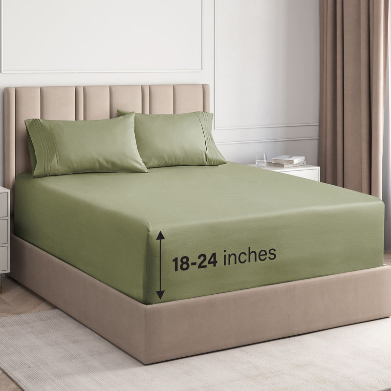 Extra Deep Pocket Sheet Set, Cooling & Breathable Bed Sheets, Soft Hotel Luxury Bedding, Fits 18–24 Inch Mattress, Sage Green