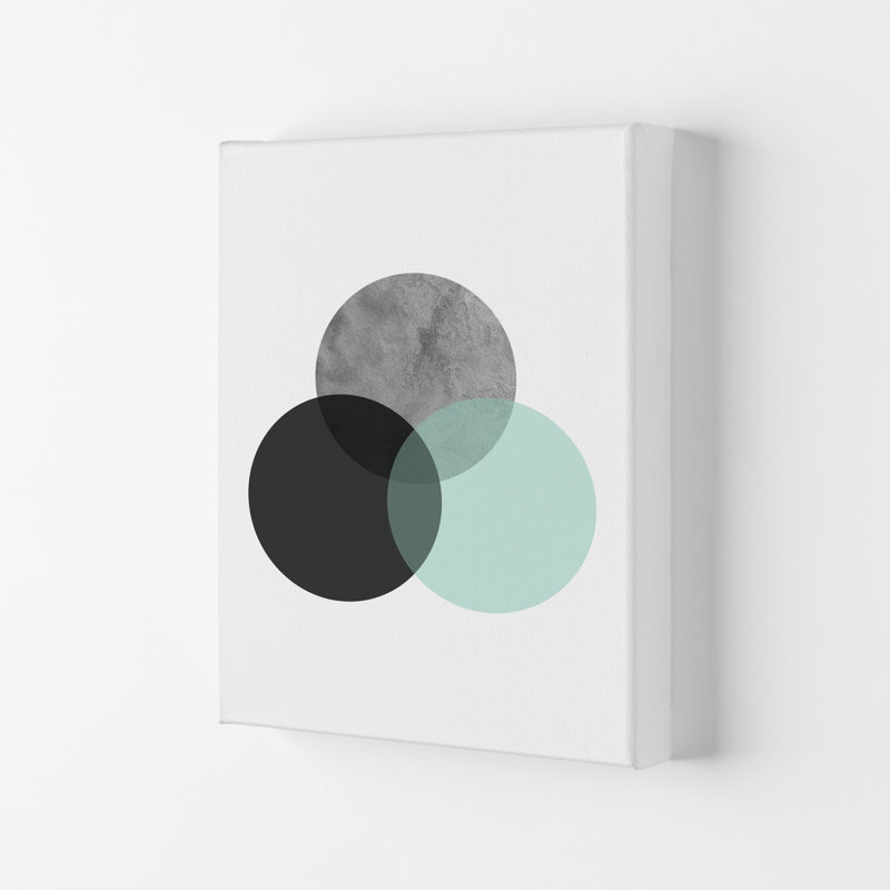 Geometric Mint And Black Circles by Pixy Paper - Print, 42cm H x 29.7cm W x 4cm D, Wrapped Canvas