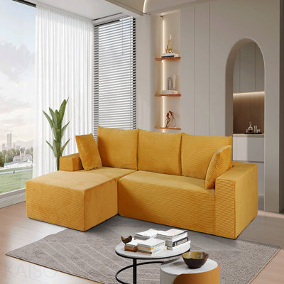 Canapé modulaire convertible Cozyform en velours côtelé doux, canapé confortable moderne avec rembourrage en mousse, canapé-lit modulaire confortable pour le salon, la chambre à coucher, aucun assemblage requis, jaune gingembre - orienté vers la gauche