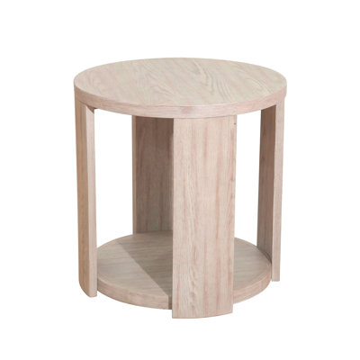 Cony Round End Table, Natural Oak Brown Wood, Caster Wheels, 24 Inch