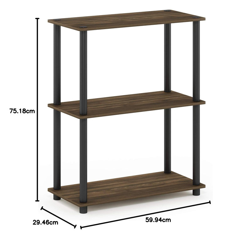 Étagère compacte à 3 niveaux avec support rond, Noyer colombien/noir, H 29,49 po x l 23,58 po x P 11,42 po
