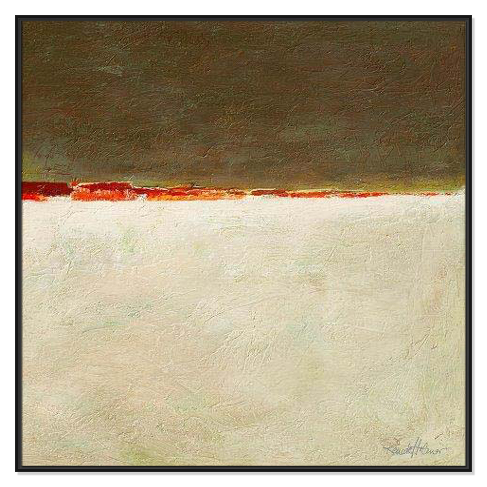 Orange Horizon I by Renate Holzner, Black Framed, 46.5'' H x 46.5'' W x 2'' D