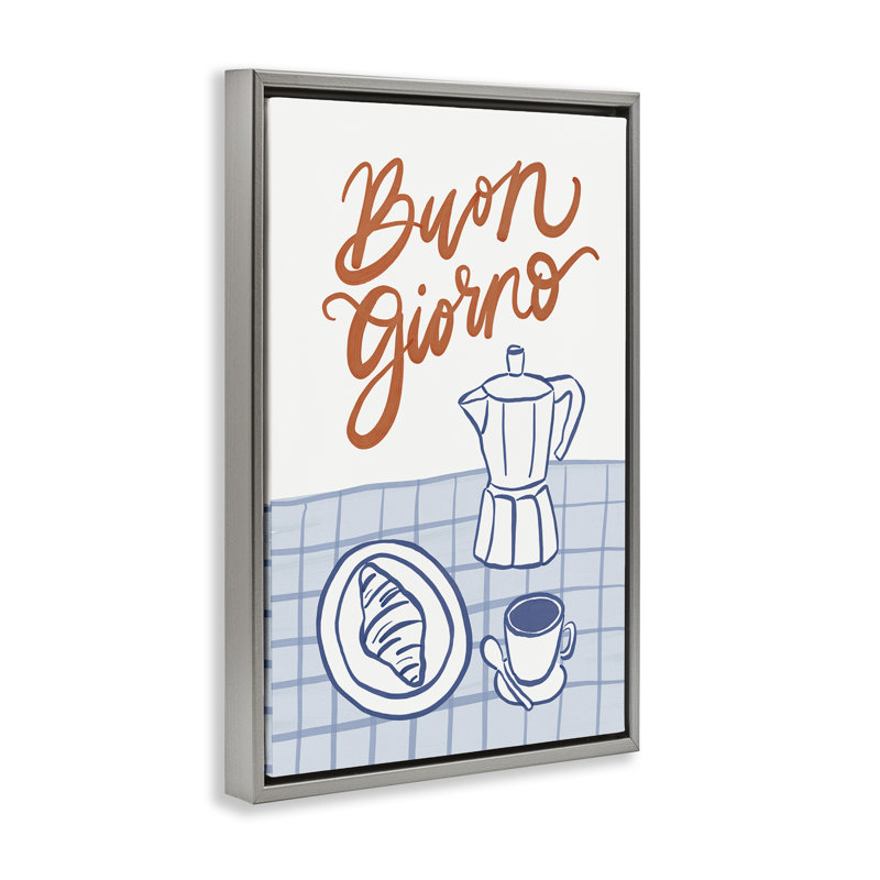 Cadre flottant Buon Giorno, espresso, par Amanda Houston, H 31 po x l 21 po, Cadre flottant gris lustré