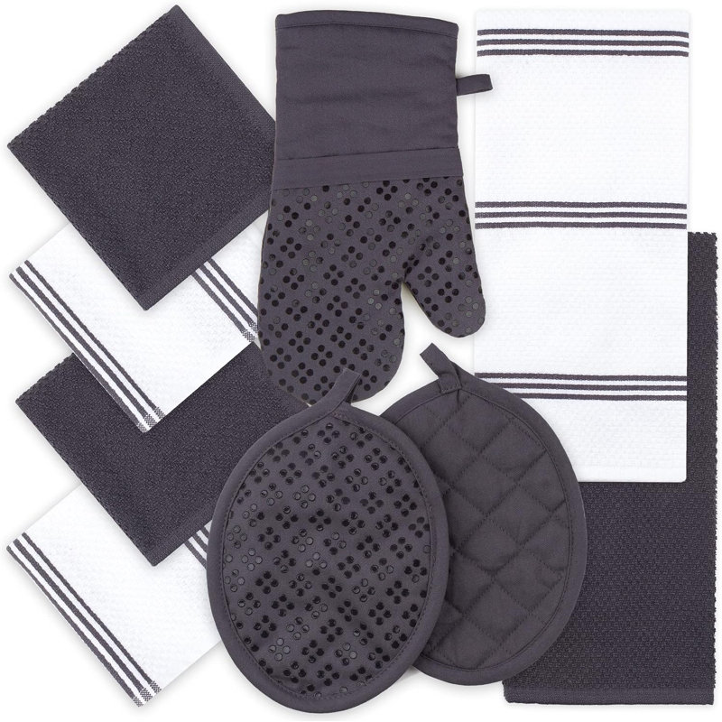 9-piece Gray Cotton Kitchen Towel Set