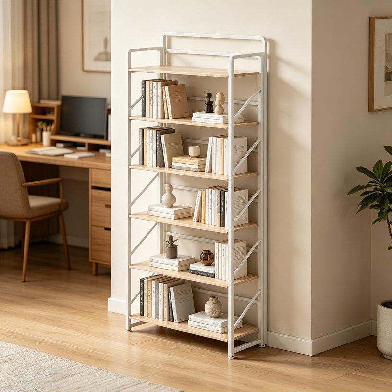 Bibliothèque pliante en bois 6 niveaux, Chêne