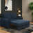 Modern Living Room Futon With Navy Upholstery And Adjustable Back Feature Couch In , Interface Storage Space