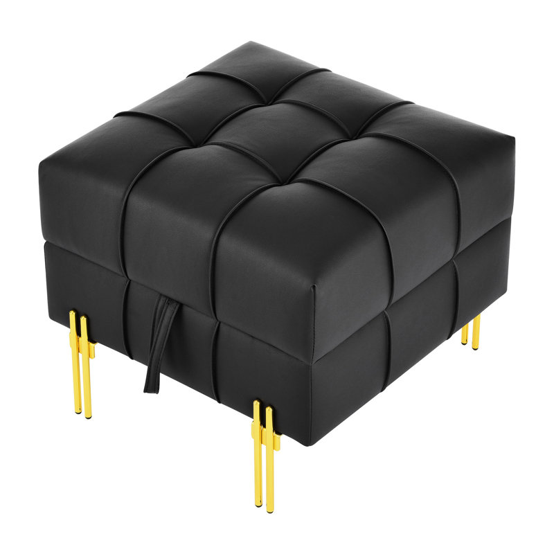 22 po. Cuir noir pour animaux de compagnie - banc de rangement - entrée avec pieds en acier inoxydable doré, Noir