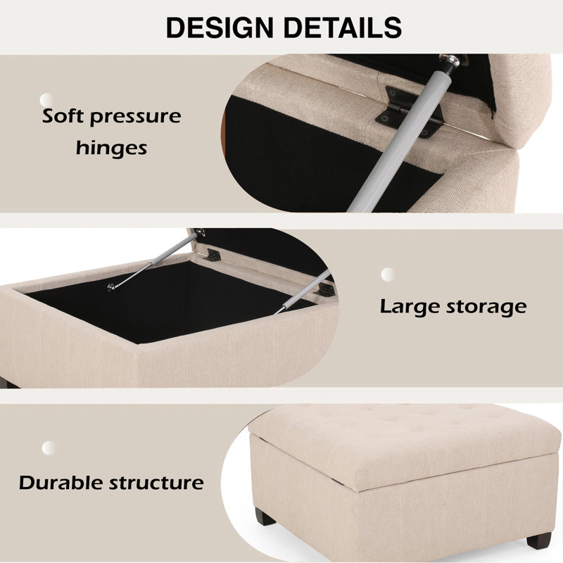 Repose-pieds rembourré avec rangement en tissu, Blé