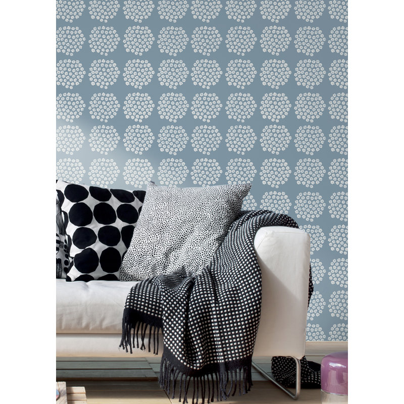 Puketti 18' L x 20.8" W Peel and Stick Wallpaper Roll, Blue/White