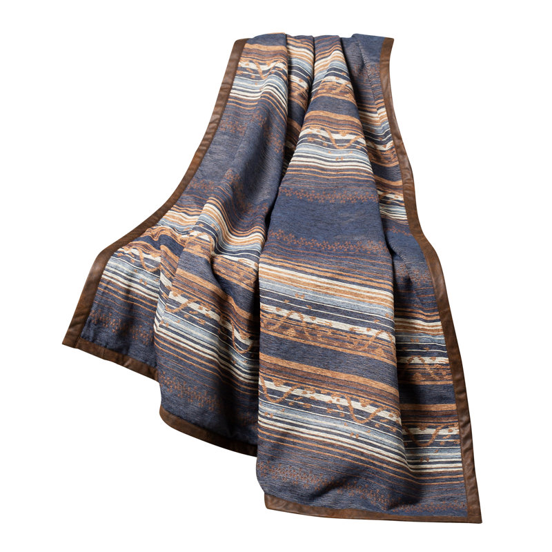 Estes Deep Blue and Earth Tone Reversible Chenille Throw, 50"x60"