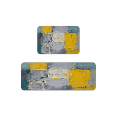Tapis de cuisine antidérapants à motif géométrique jaune et gris
