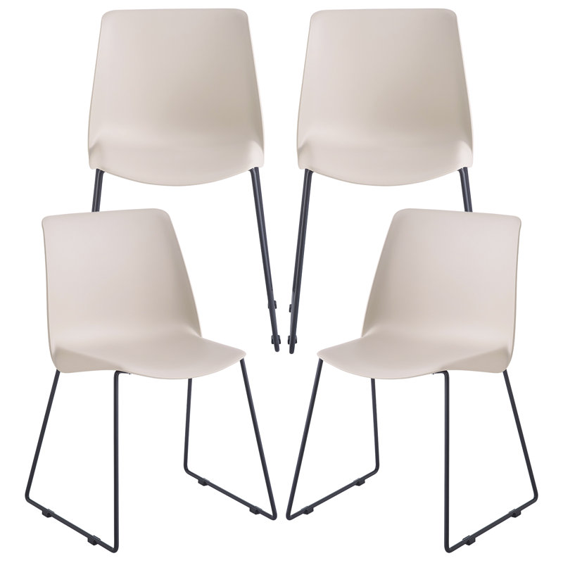 Chaise moderne en plastique avec pieds en métal, ensemble de 4, ivoire