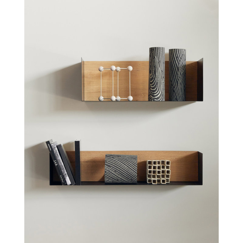 U Oak Solid Wood Accent Shelf, 5.9" H x 27.6" W x 5.9" D, White