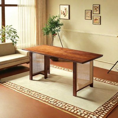 Table de salle à manger en rotin et bois massif