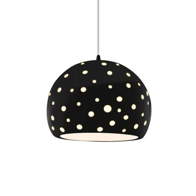 Luminaire suspendu sphère 1 lumière perforée - noir brillant - noir mat - l 12,25 po x H 9,25 po - ampoule remplaçable - cordon blanc
