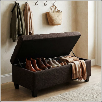 Banc de rangement avec repose-pieds 50,25 po - Banc de rangement avec charnières de sécurité, repose-pieds pour le salon, la salle à manger, le vestibule et le couloir