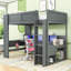 Lit mezzanine en bois avec 1 tiroir, 1 bureau, 1 DEL et une station de charge-867879861