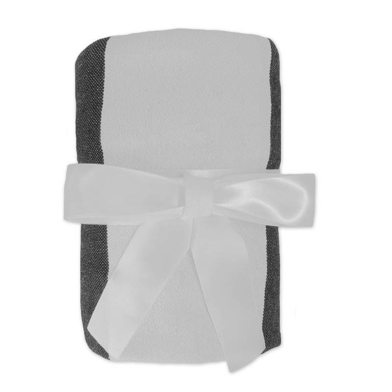  Jeté rayé 100% coton avec pampilles, Noir / blanc rayé 2