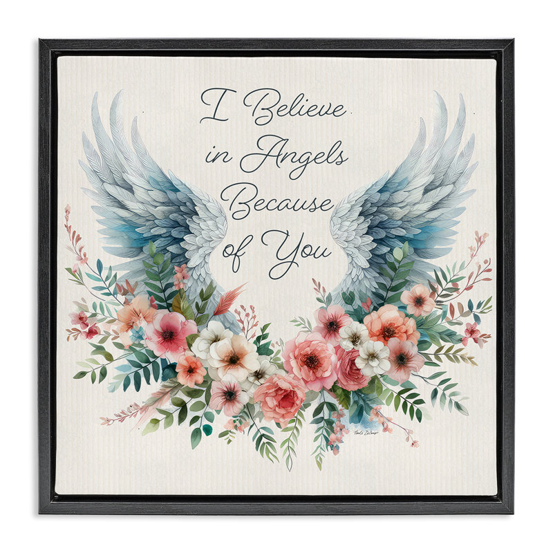 "Floral Believe In Angels", art mural encadré par Nicole DeCamp, H 25 po x l 25 po, Cadre flottant métallique doré
