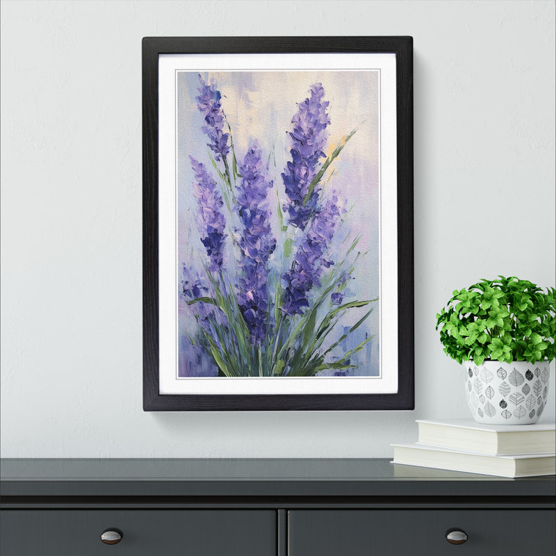 Lavender Flower Gestural - Single Picture Frame Print on Wood, 46cm H x 34cm W x 2cm D, Black