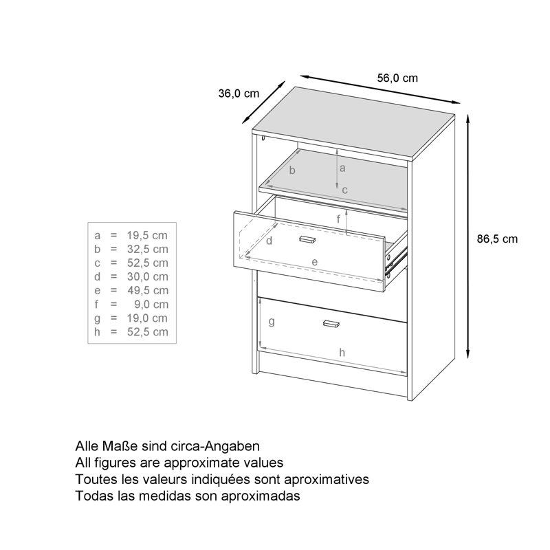 Gavrielle 56cm W 3 - Drawer Chest of Drawers, White Matt/Black High Gloss