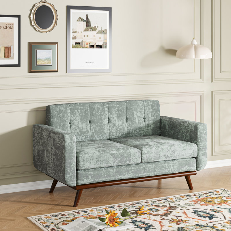 Upholstered Square Arm Sofa, Green Chenille