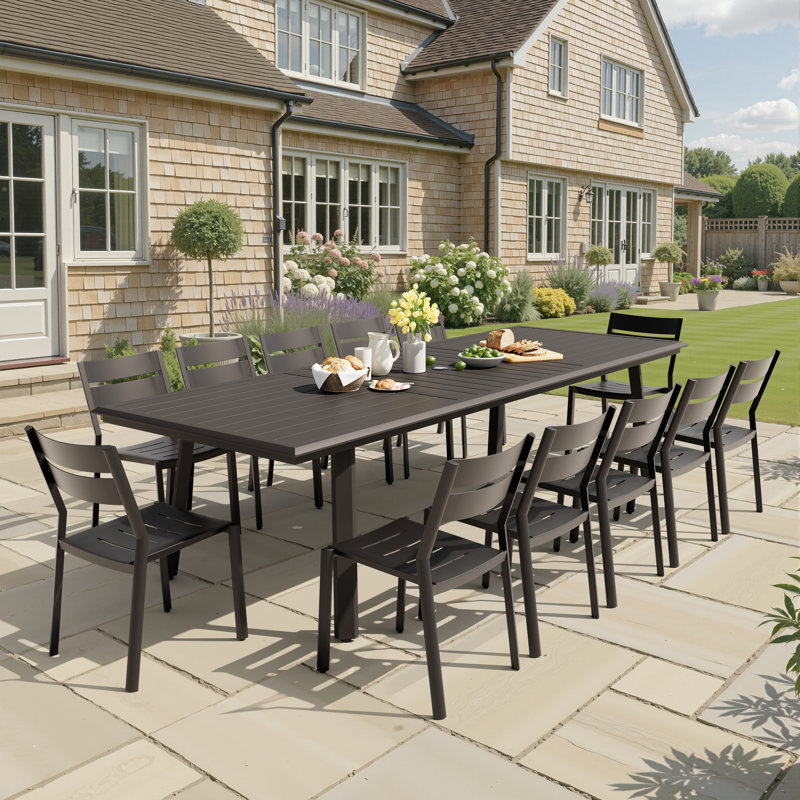 12 - Person Aluminum Outdoor Dining Set With Stackable Armless Chairs