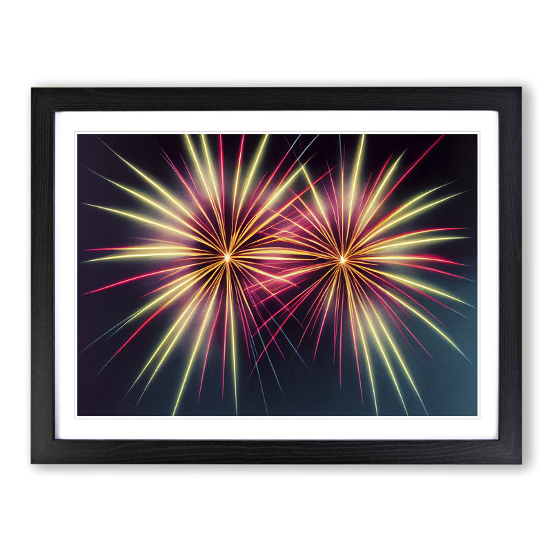 Fine Fireworks - Single Picture Frame Print, Black, 46cm H x 64cm W x 2cm D