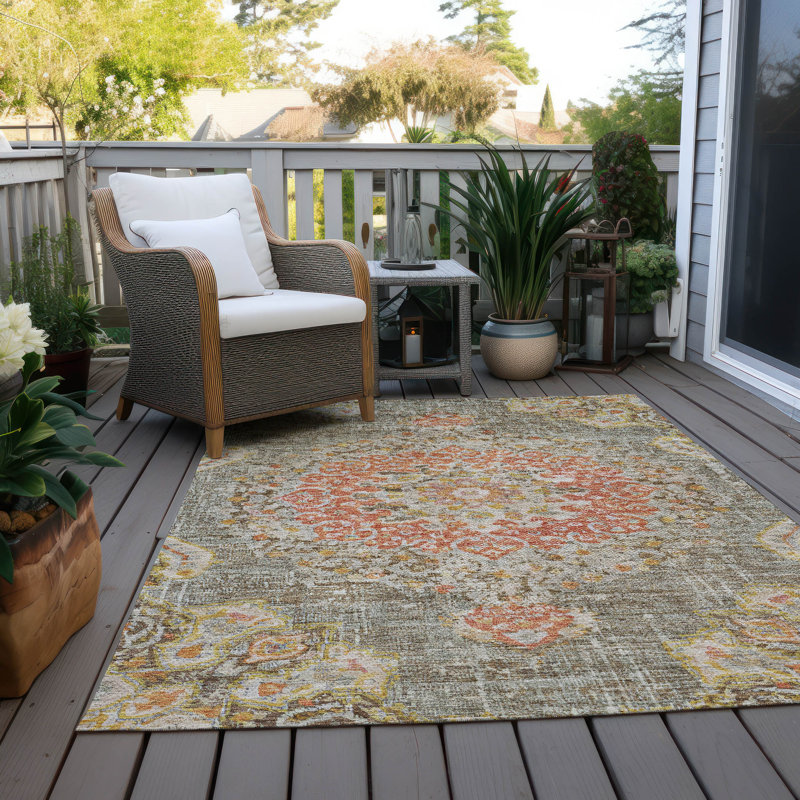 Machine Washable Indoor/Outdoor Claudian ACN1236 Brown Rug, Rectangle 5' x 7'6"