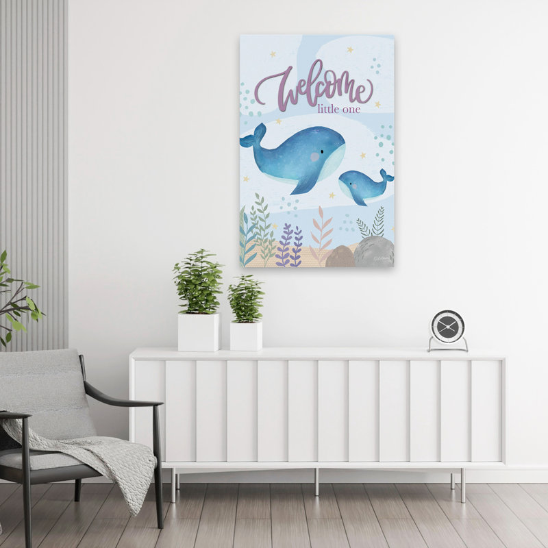 «Welcome Little One» - art des baleines dans la chambre des bébés côtiers, H 36 po x l 24 po