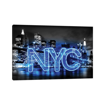 " Neon New York City Blue On Black " by Hailey Carr
