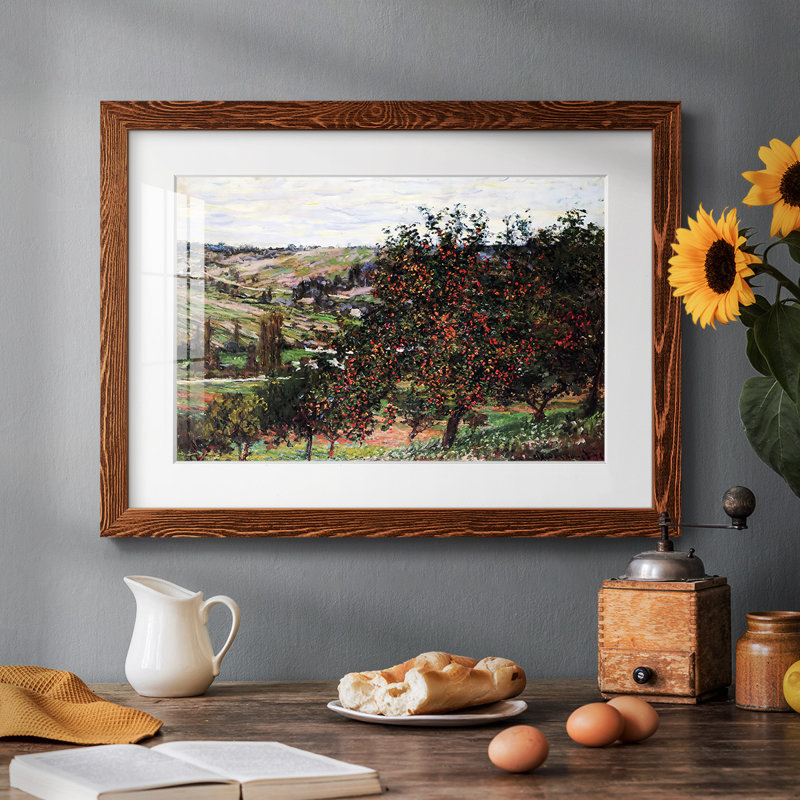 Pommiers près de Vetheuil, 1878 - Reproduction encadrée rustique avec tableau mat, Érable, H 28 po x l 42 po x P 1,5 po