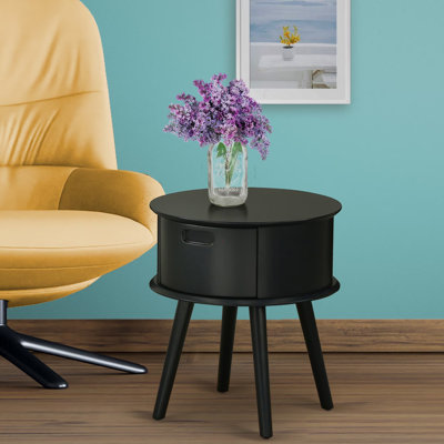 1 pièce, magnifique table de chevet ronde avec tiroir Gordon, paquet de 1, finition noire