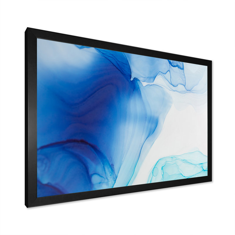 «Gray and Blue Marble Waves II», reproduction sur toile flottante, Cadre photo noir, H 8 po x l 12 po x P 1 po