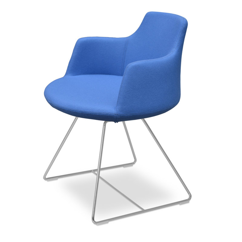 Dervish Wool Solid Back Arm Chair, Sky Blue