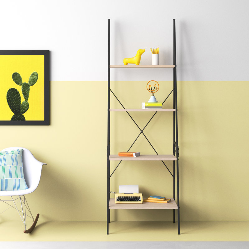 Forbell 71.1" H x 23.6" W 5 Tier Ladder Shelf, Freestanding Display Bookcase, Sand Washed Gray
