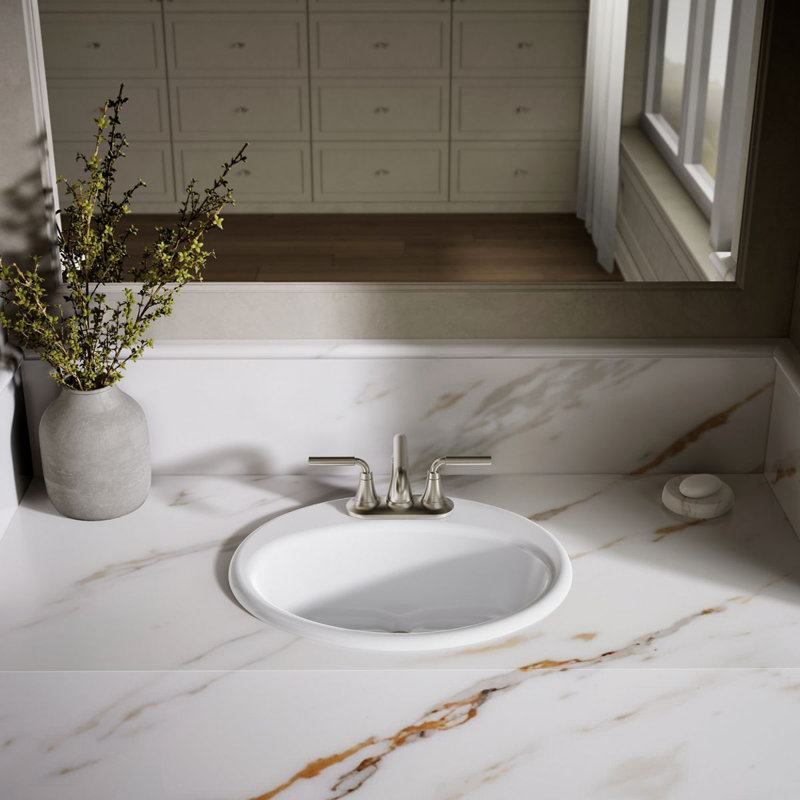 Farmington Metal Oval Drop-In Bathroom Sink with Overflow, White, 4" Center