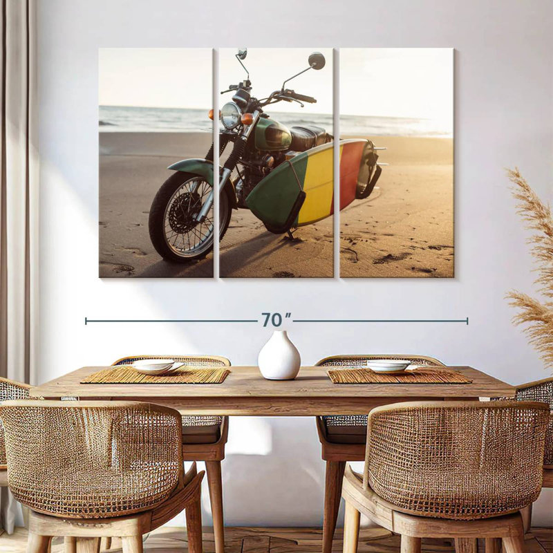 Mehar Motorcycle With Surfboard, 42" H x 65" W