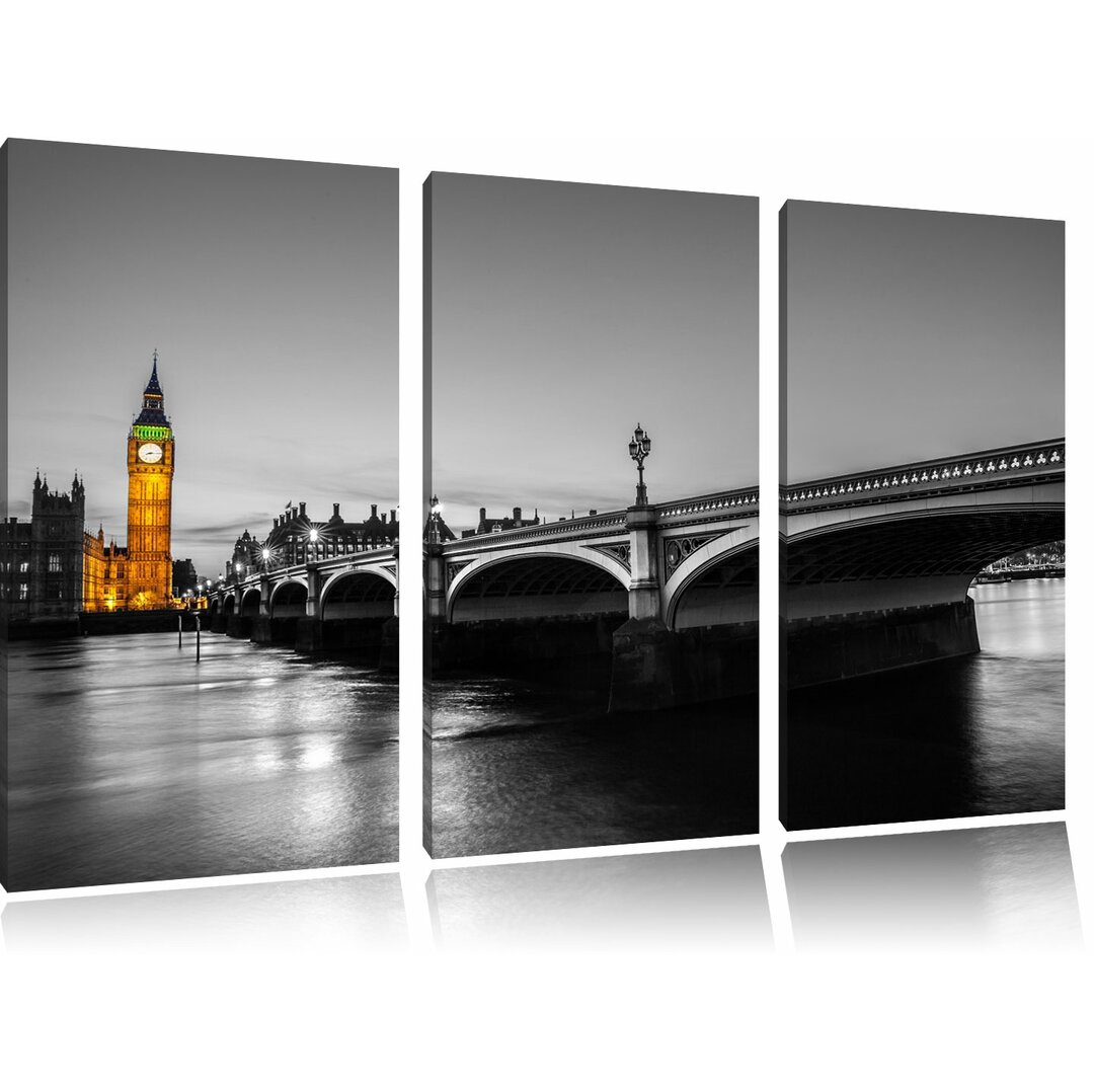 3-tlg. Leinwandbilder-Set Schöne Westminster Bridge und Big Ben, Grafikdruck