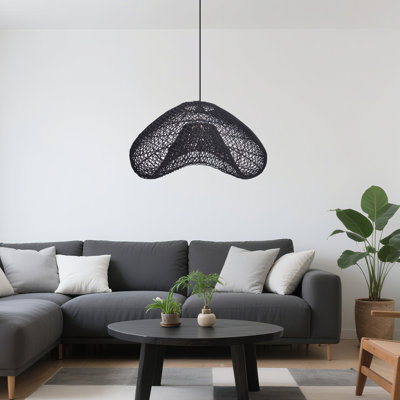 1-Light Pendant Lights Wicker Black