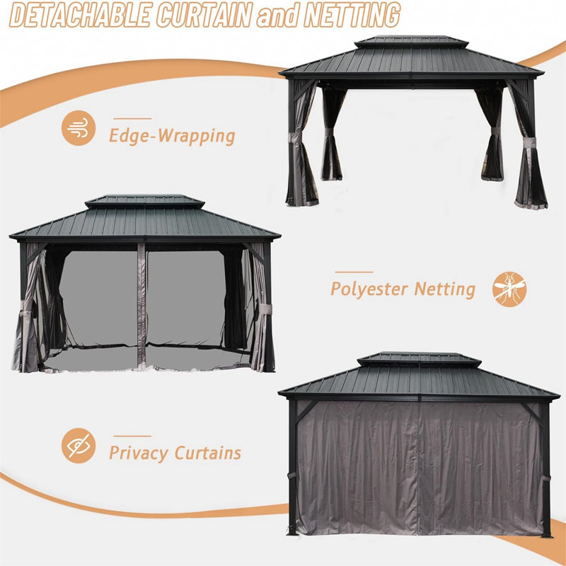 Abri de jardin avec filet - Cadre en aluminium 10 pi x 12 pi pour profiter des décors intimes pour terrasse et pelouse