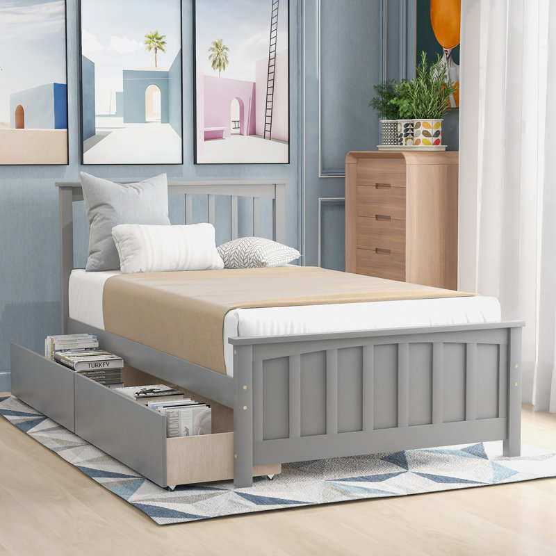 Santa Monica Platform Bed with Two Drawers, Grey