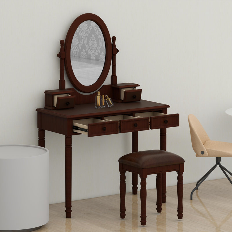 Table de maquillage à angle réglable avec tabouret rembourré en velours et rangement doublé
