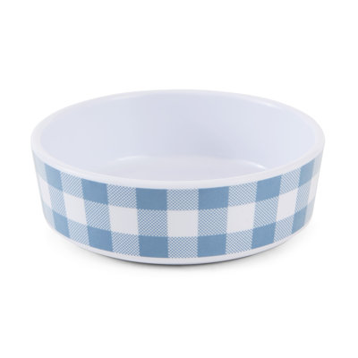 Bone Dry Gingham Melamine Single Pet Bowl Non-Slip Dog & Cat Food Bowl