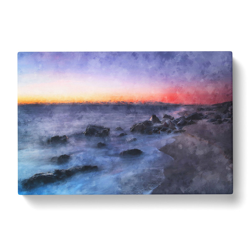 Ocean Reaching The Beach At Sunset - Wrapped Canvas Painting, 50cm H x 76cm W x 3cm D