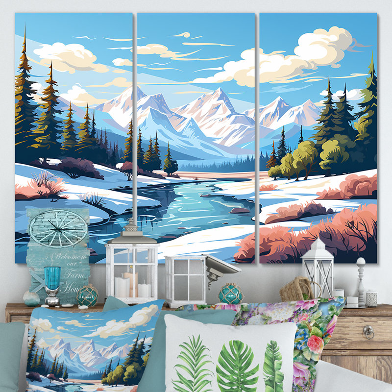 Rocky River Reverie - Forêt et rivière, art mural, Toile tendue, H 32 po x l 48 po x P 1 po