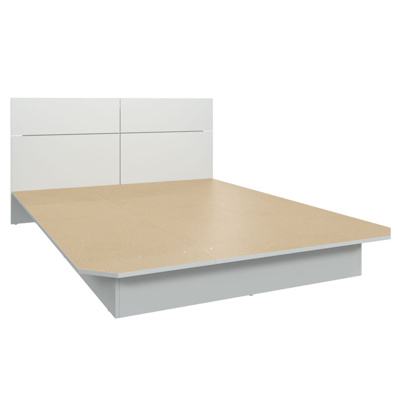 ZEN ALPHA – Platform Bed with Headboard – Easy Assembly, No Box Spring Required, Queen, White